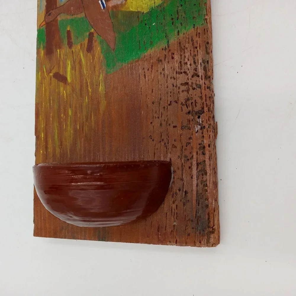 Duck Folk Art Barnwood Wall Pocket Plant Holder Handpainted Mallard OOAK 16 Inch
